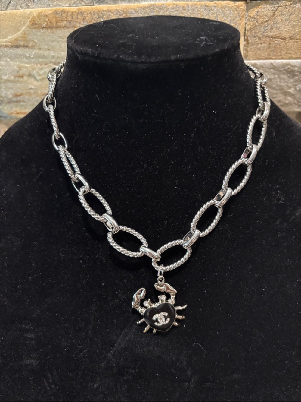 Silver CC Crab Charm Link Necklace - Women Jewelry
